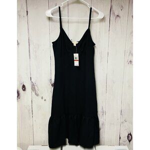 Michael Kors Womens Size XS Black Dress Stretch Poplin Ruffle Hem Midi